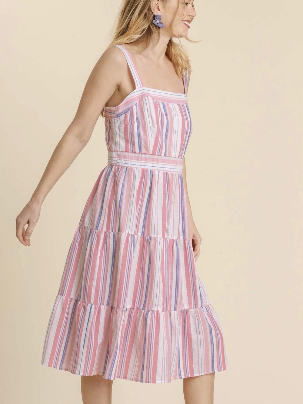 UMGEE Striped Pink & Blue Tiered Sundress